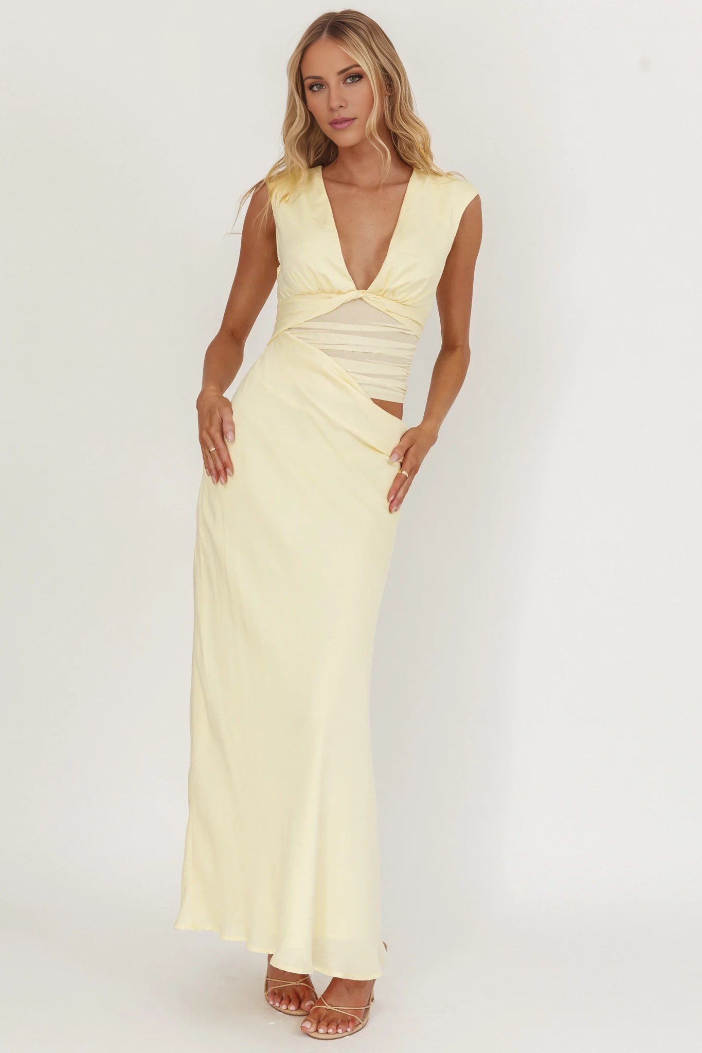 Stunning Transparent Waist Perspective Ruffle Waist Extra Long Bridesmaid Dress