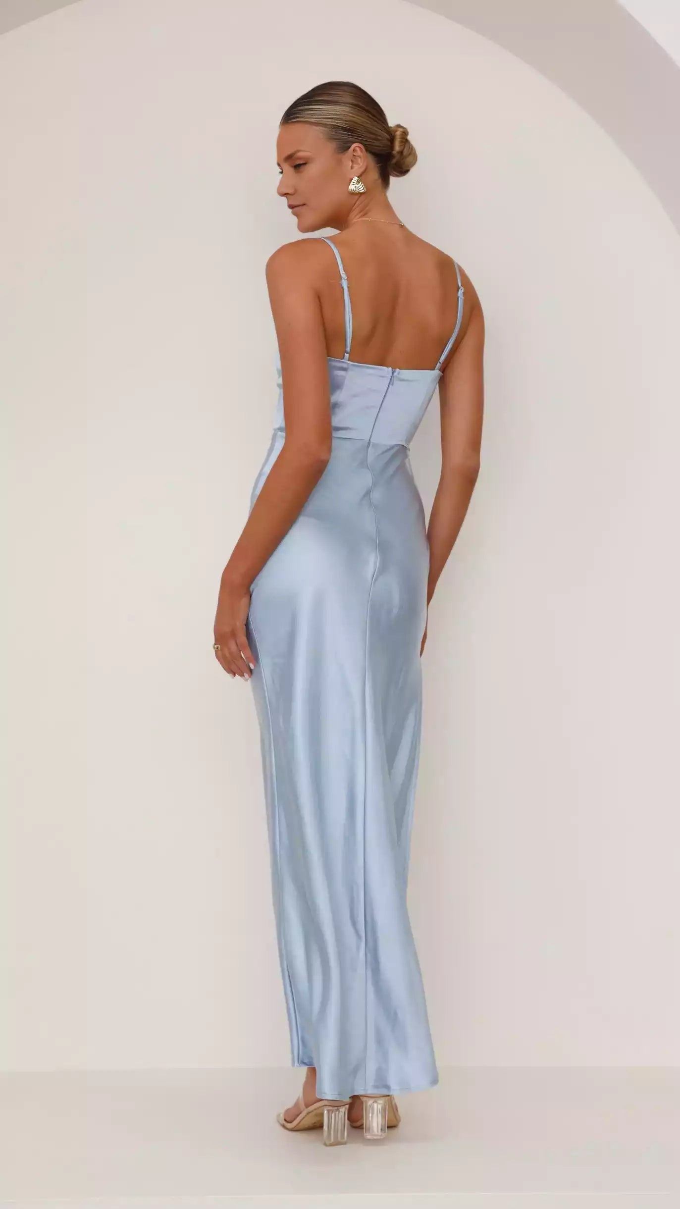 Stunning and elegant square neckline with side slits, straight neckline, adjustable thin shoulder straps, invisible back zipper Prom Dresses