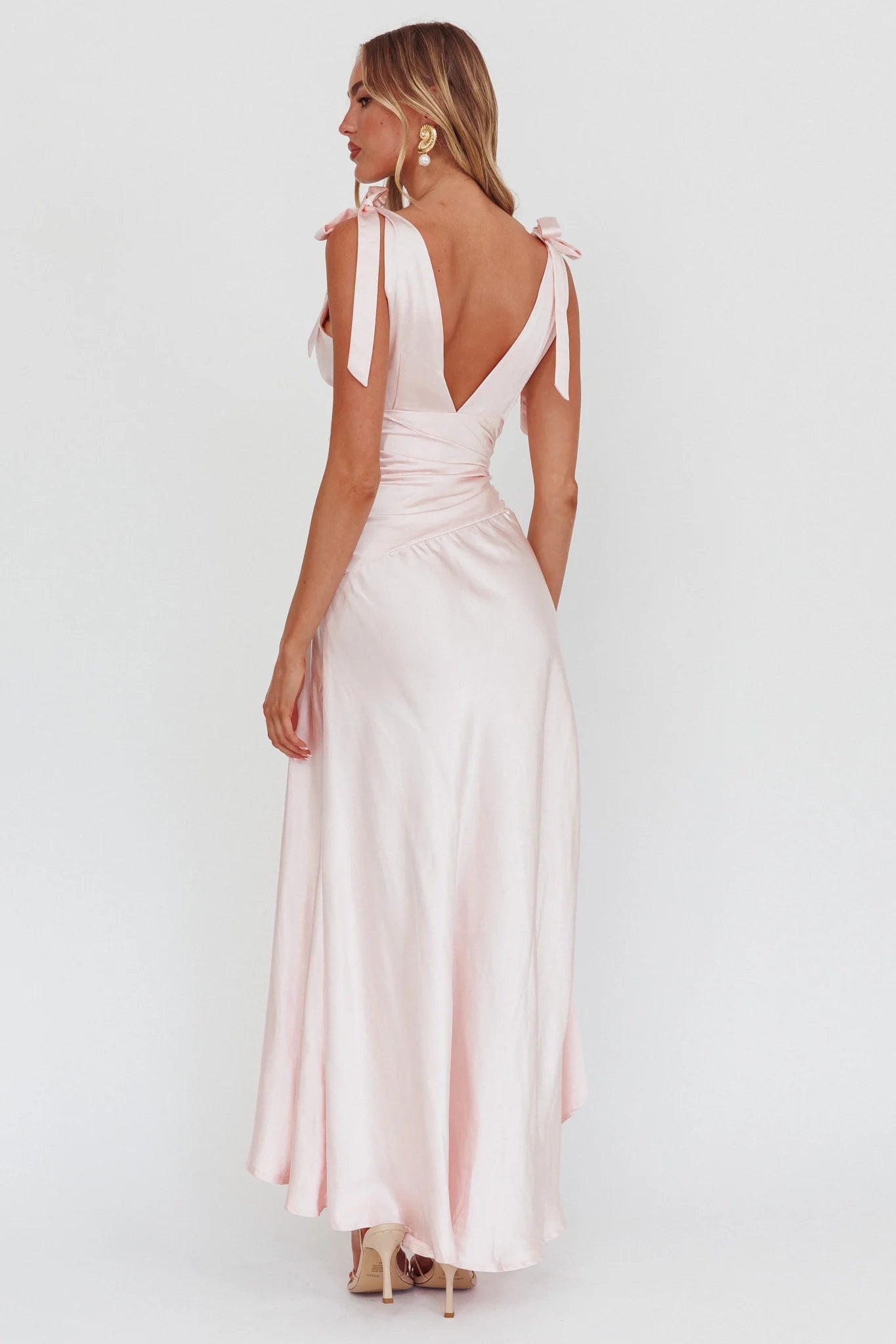 Stunning high-low hem with shoulder straps and zippered side bridesmaid dress
