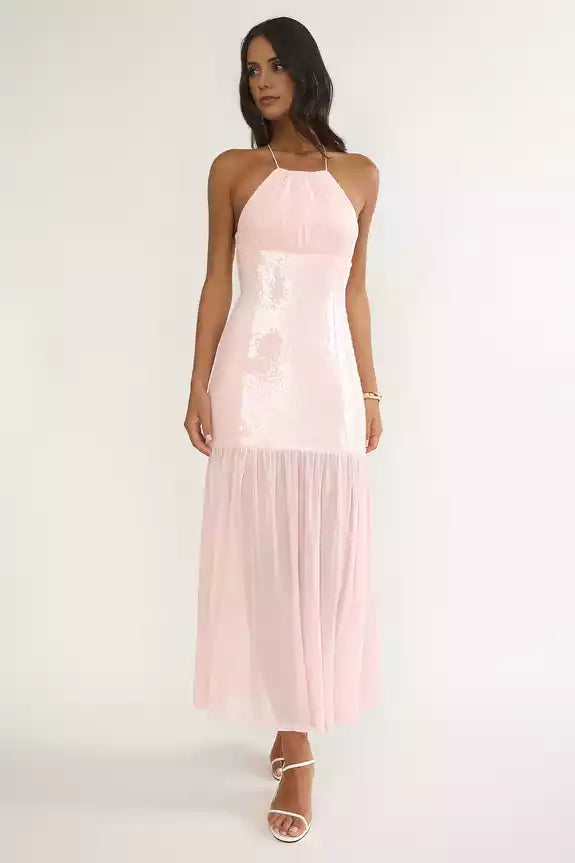 Stunning interior sequin details, transparent hem with zipper at the back Prom Dresses