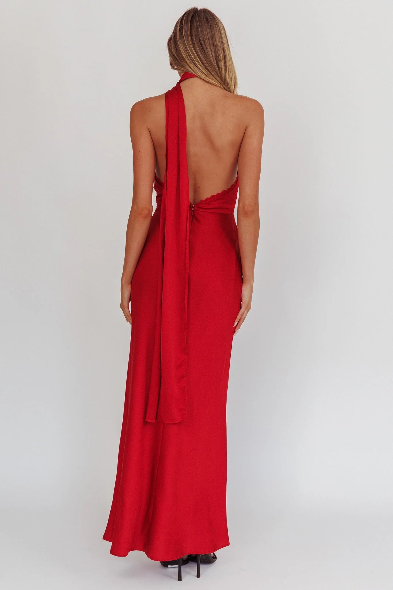 Stunning lace trimmed one shoulder back with zipper bridesmaid dress