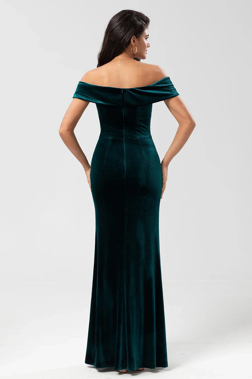 Stunning off shoulder velvet slit mermaid bridesmaid dress
