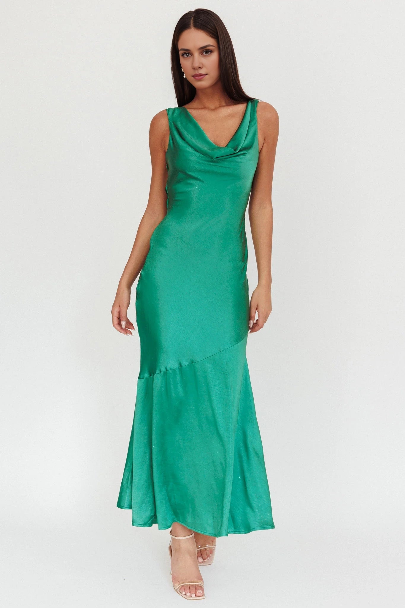 Stunning pendant style scarf collar, pendant back, diagonally cut fabric bridesmaid dress
