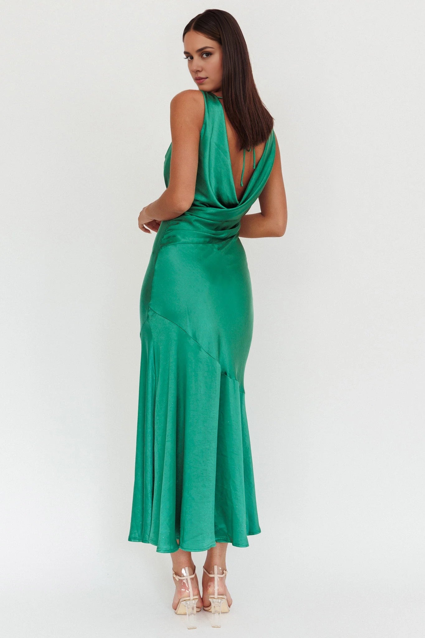 Stunning pendant style scarf collar, pendant back, diagonally cut fabric bridesmaid dress