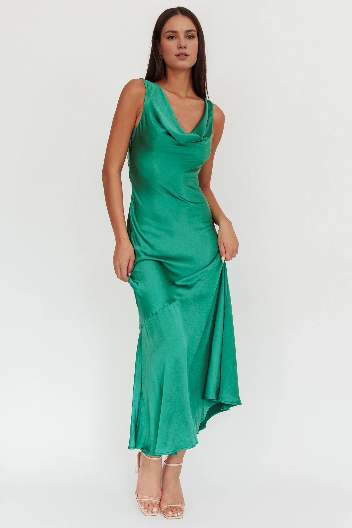 Stunning pendant style scarf collar, pendant back, diagonally cut fabric bridesmaid dress