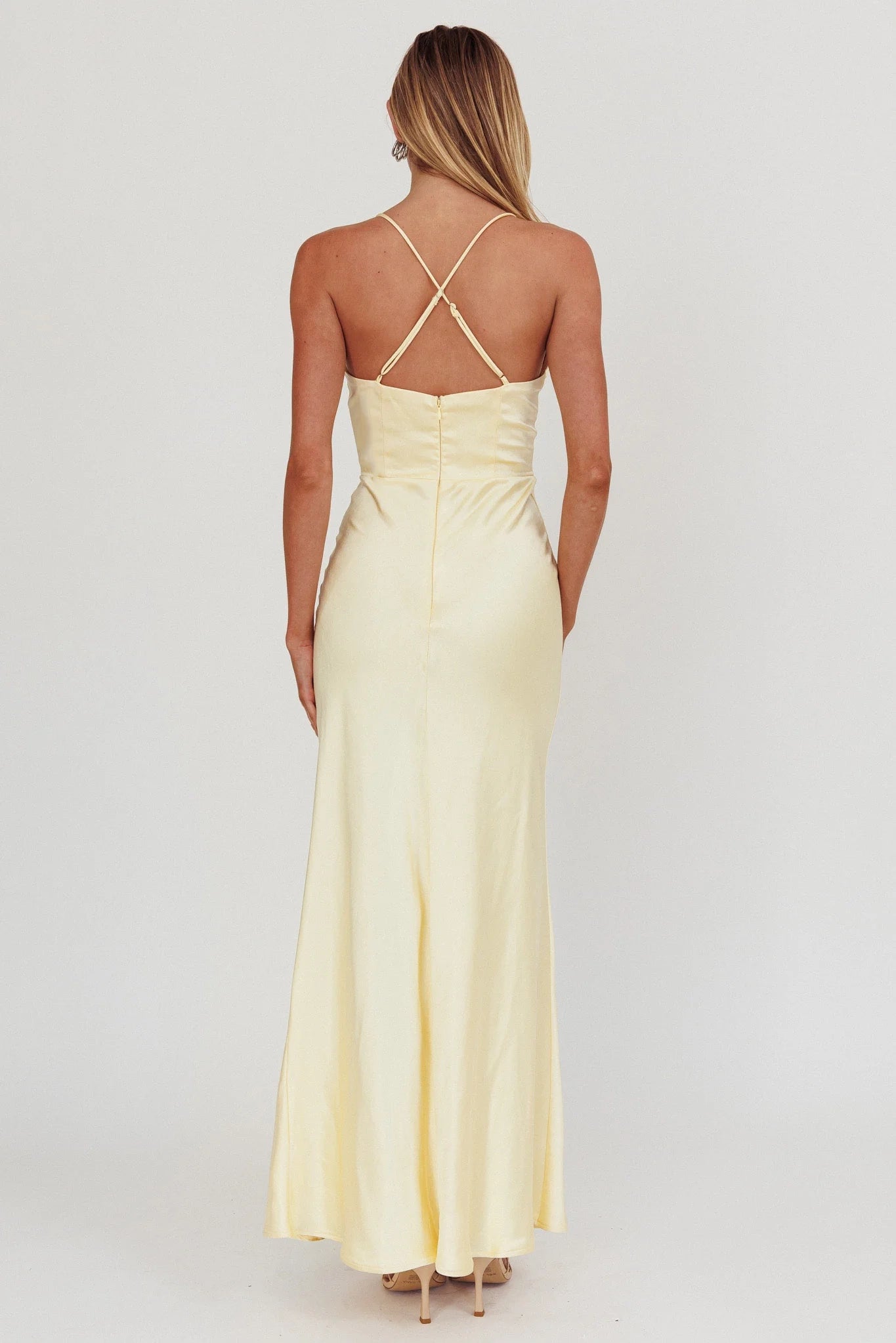 Stunning satin unlined adjustable cross shoulder bridesmaid dress