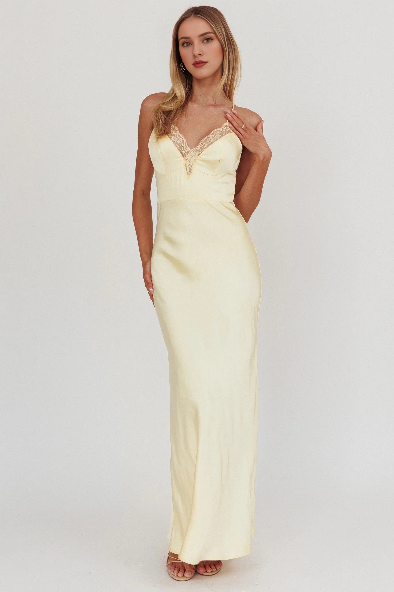 Stunning satin unlined adjustable cross shoulder bridesmaid dress