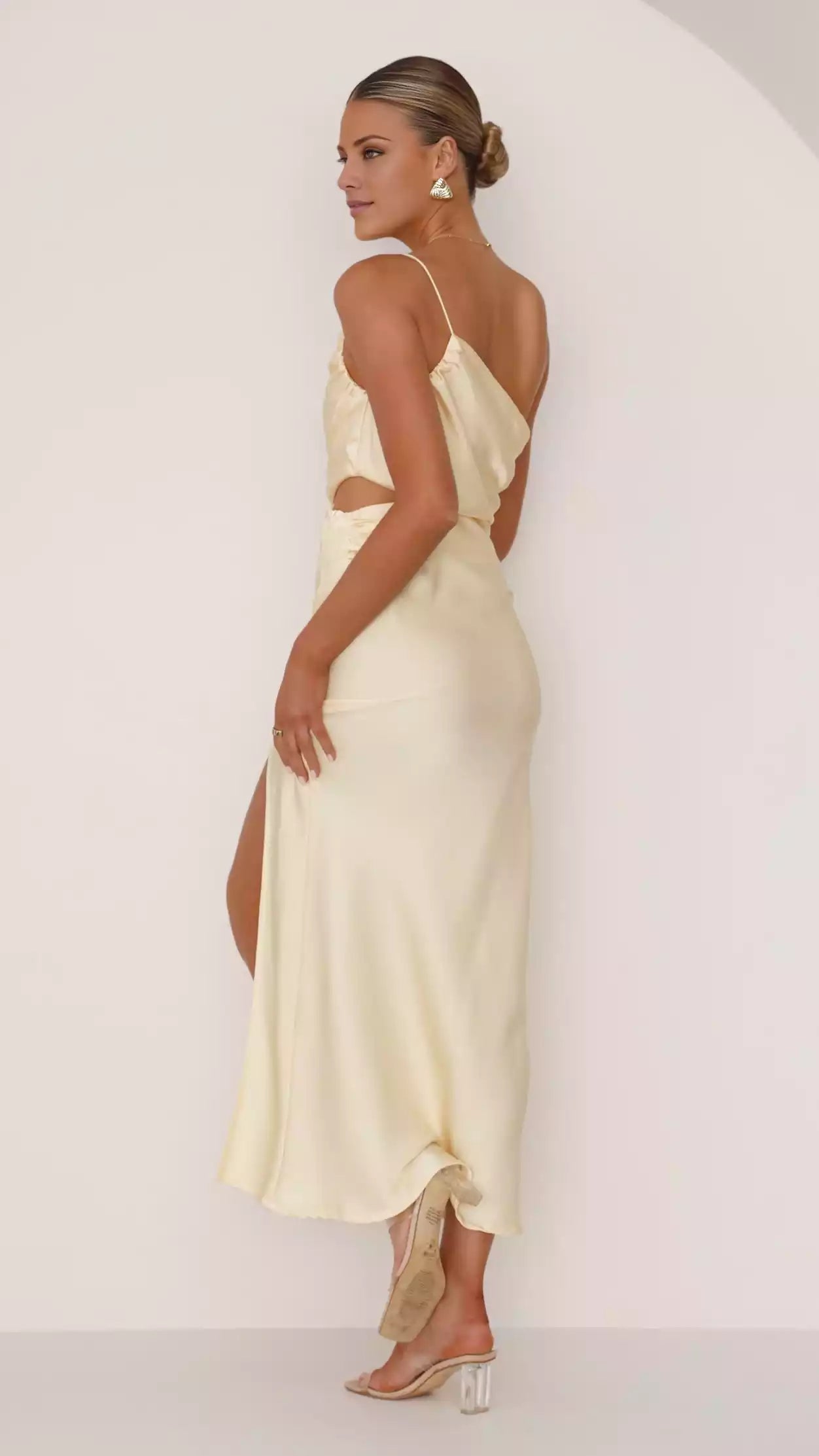 Stunning single shoulder sexy side cutouts and slit cut hidden side zipper Prom Dresses