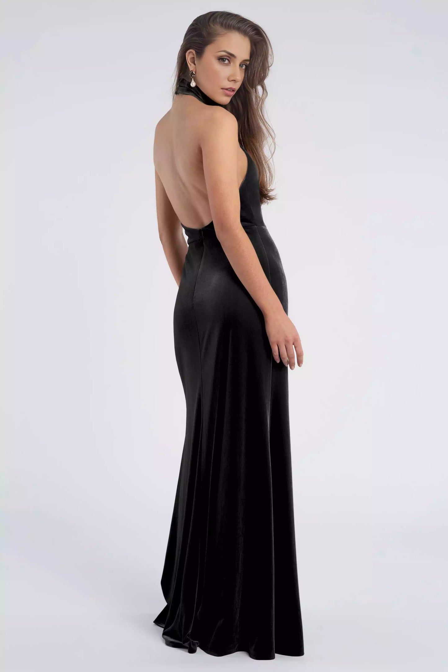 Stunning velvet backless high neck natural waist seam tight corset Bridesmaid Dresses