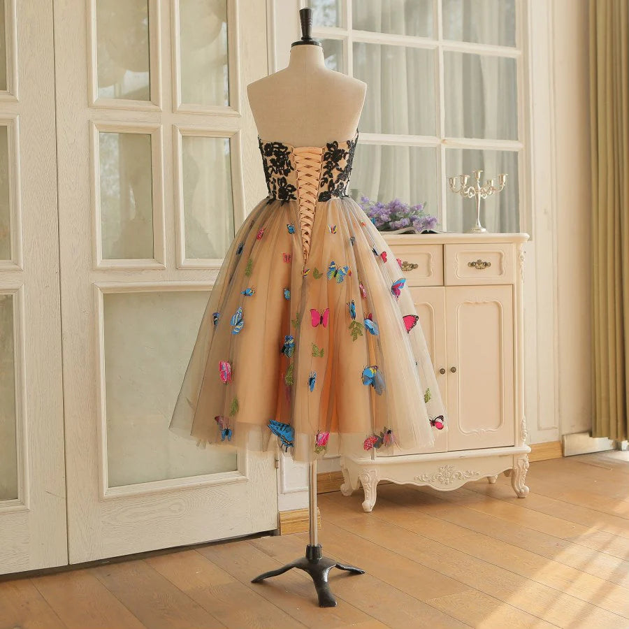 Neckline A-row Back to School Festival Colorful Butterfly Sticker Short Cocktail Dress