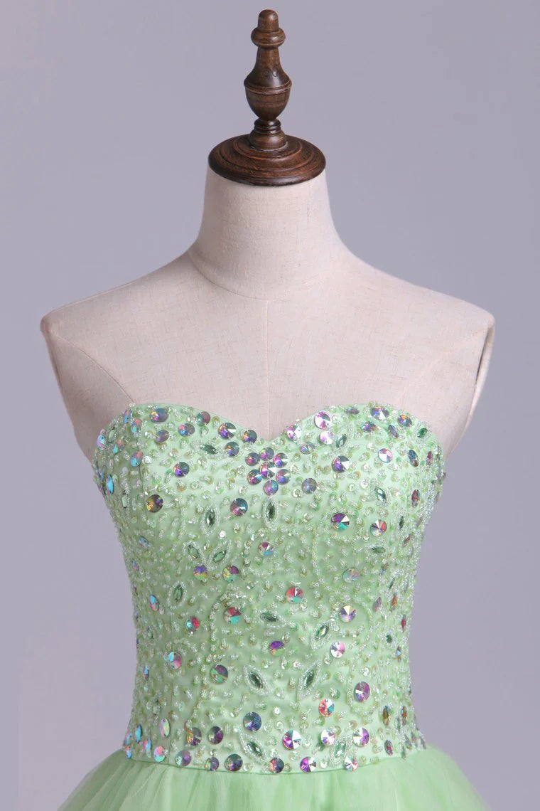 Sweet A-line High Low Heel Dress Beaded sheer