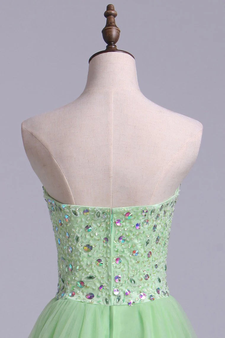 Sweet A-line High Low Heel Dress Beaded sheer