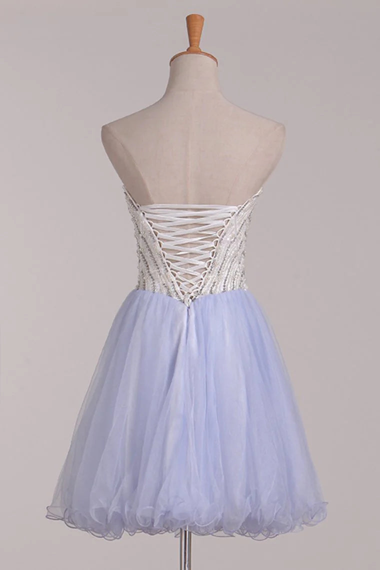 Sweet Beaded Tight Back to School Ball Party Dress A-Line sheer short/mini