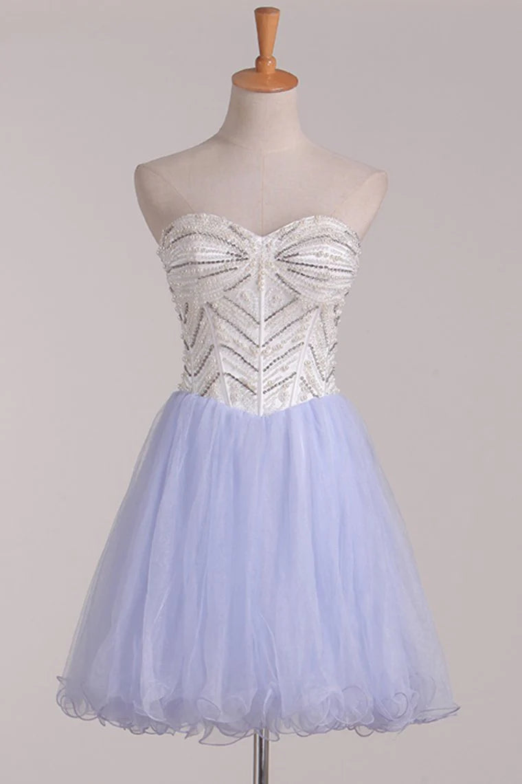 Sweet Beaded Tight Back to School Ball Party Dress A-Line sheer short/mini