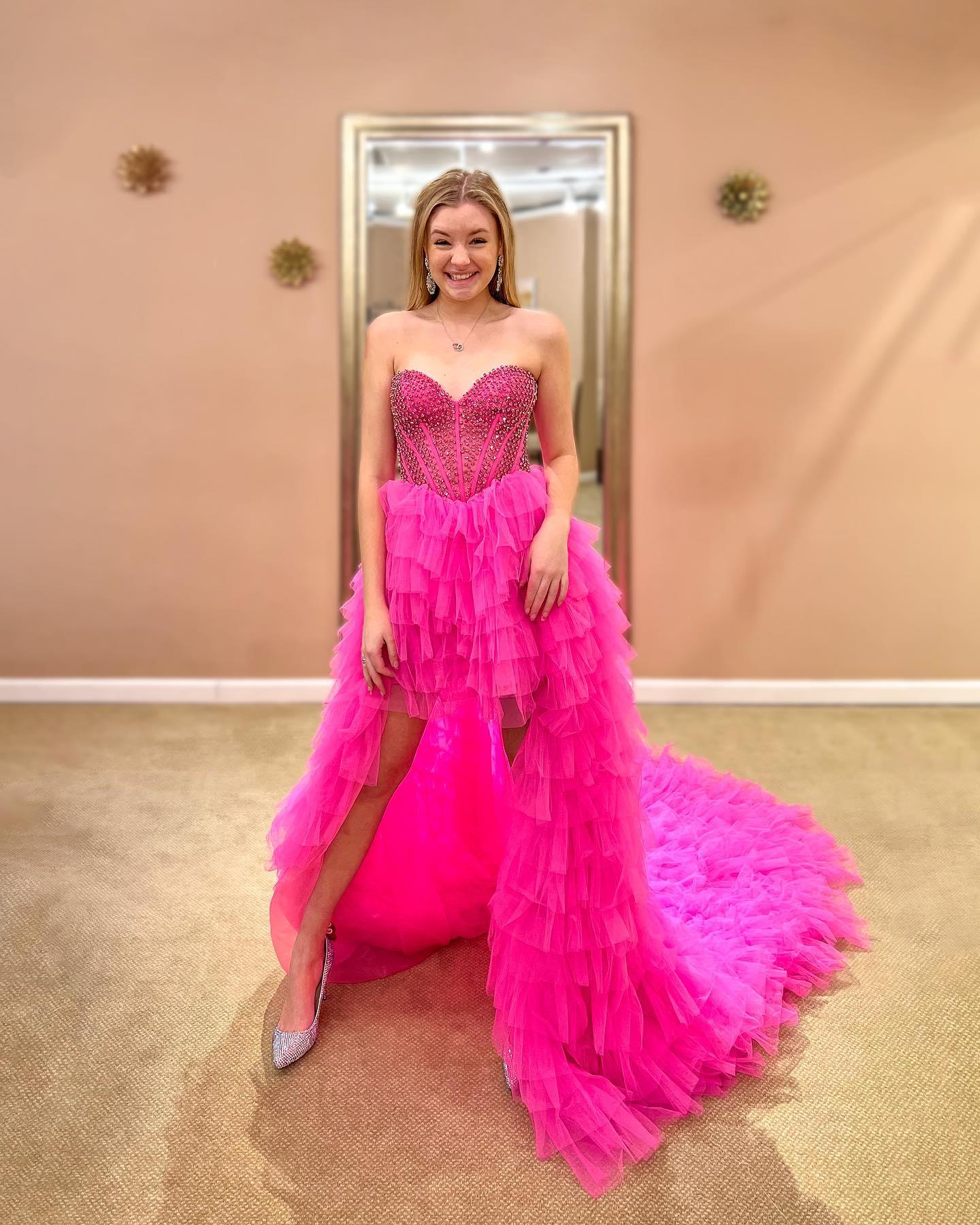 Sweet high-end color high and low beaded ball party dress
