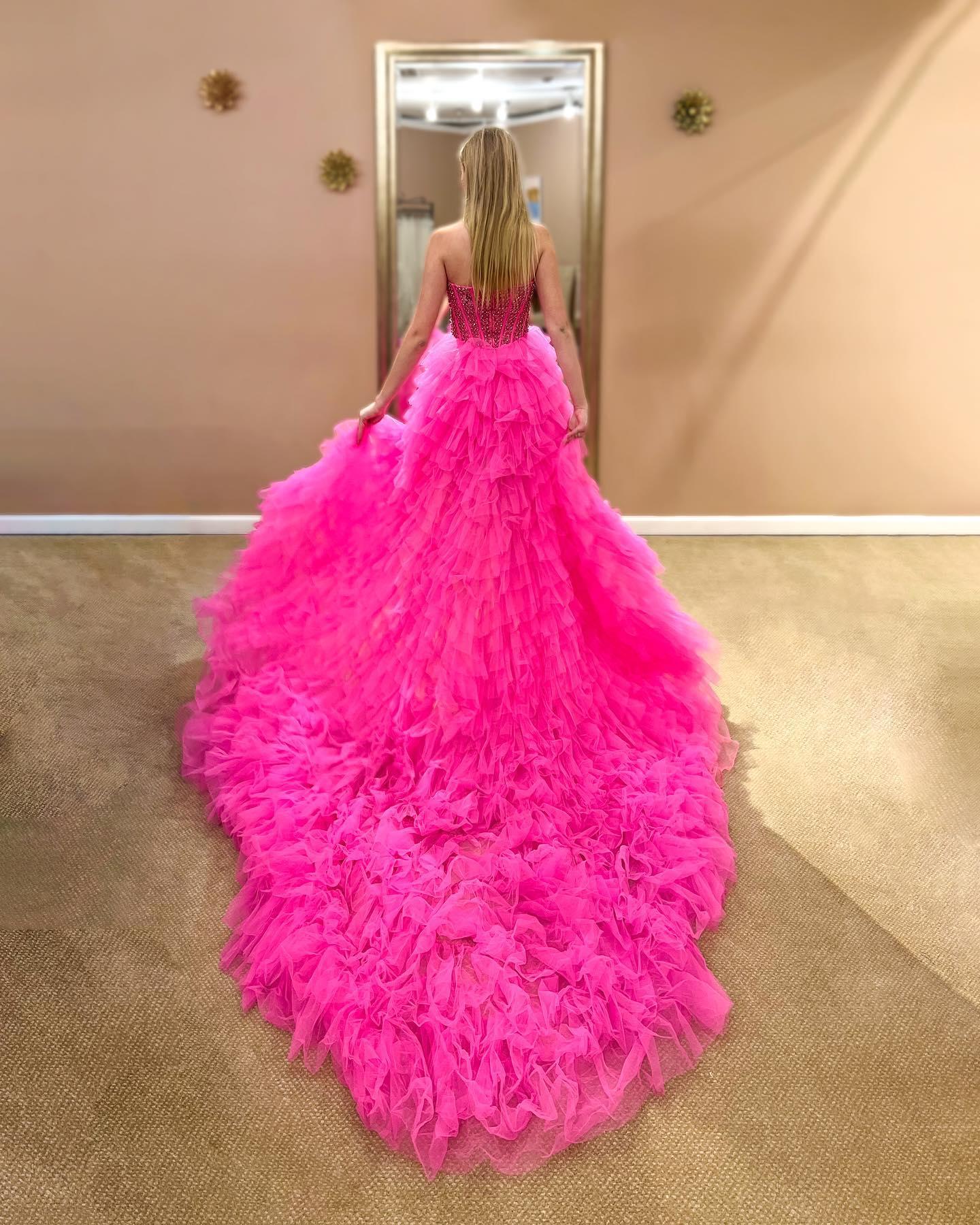 Sweet high-end color high and low beaded ball party dress
