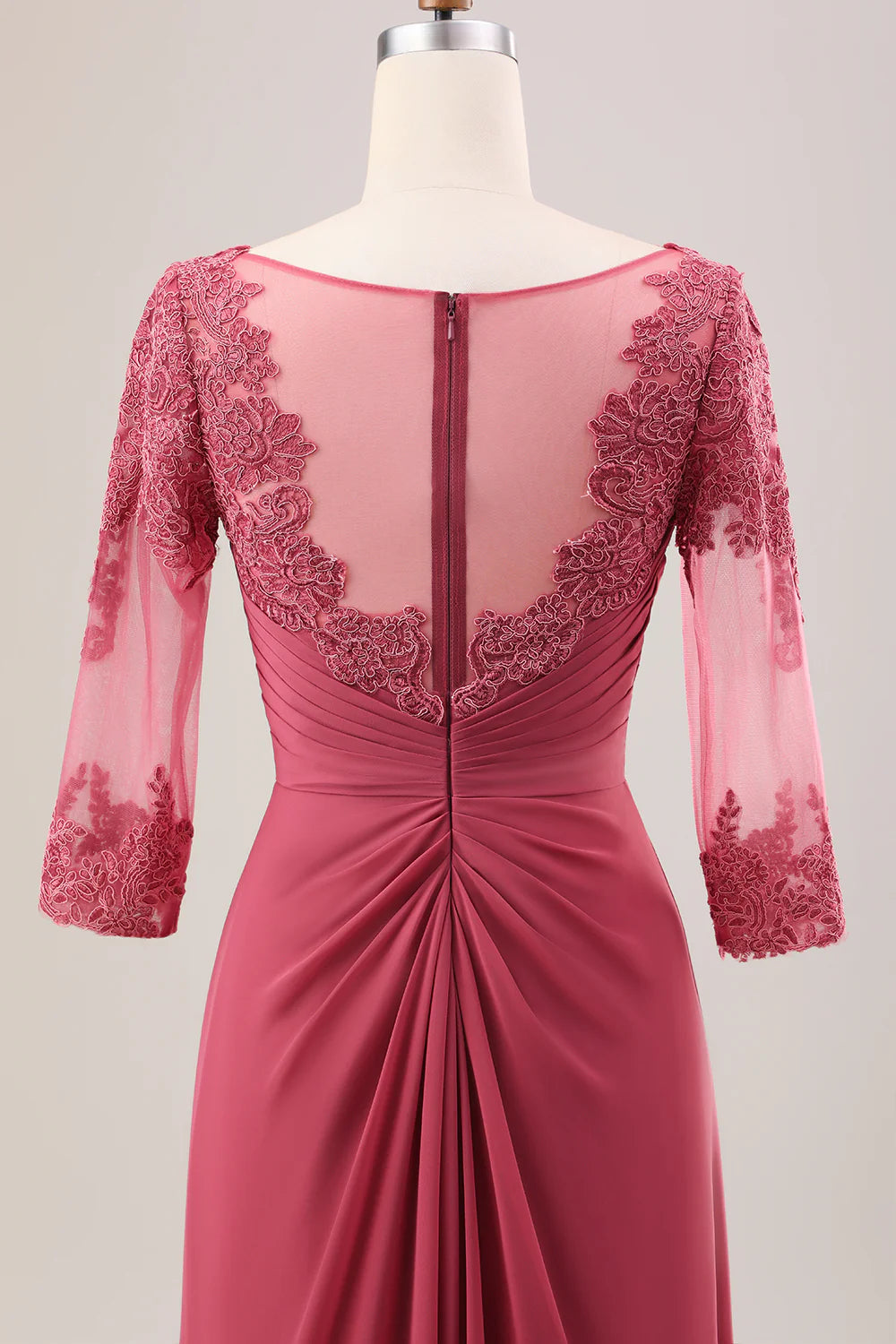 A Line Pleated Applique Mother of the Bride Dress With Long Sleeves