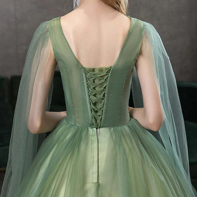 Tulle V-neck tie up evening ball dress with dress