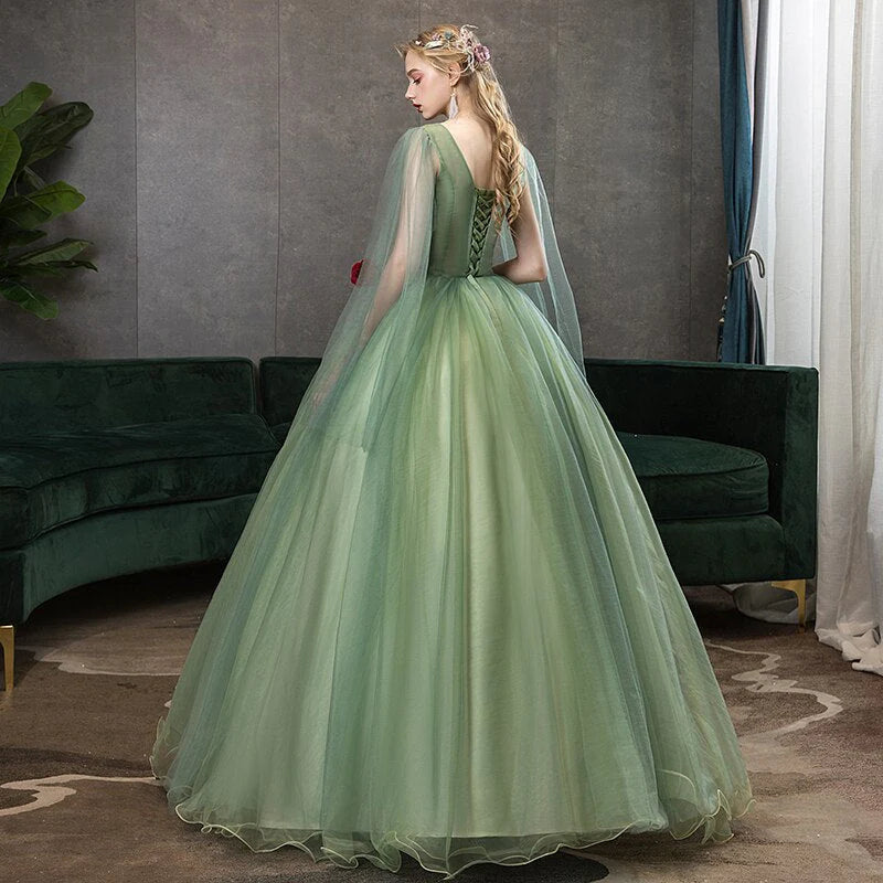Tulle V-neck tie up evening ball dress with dress
