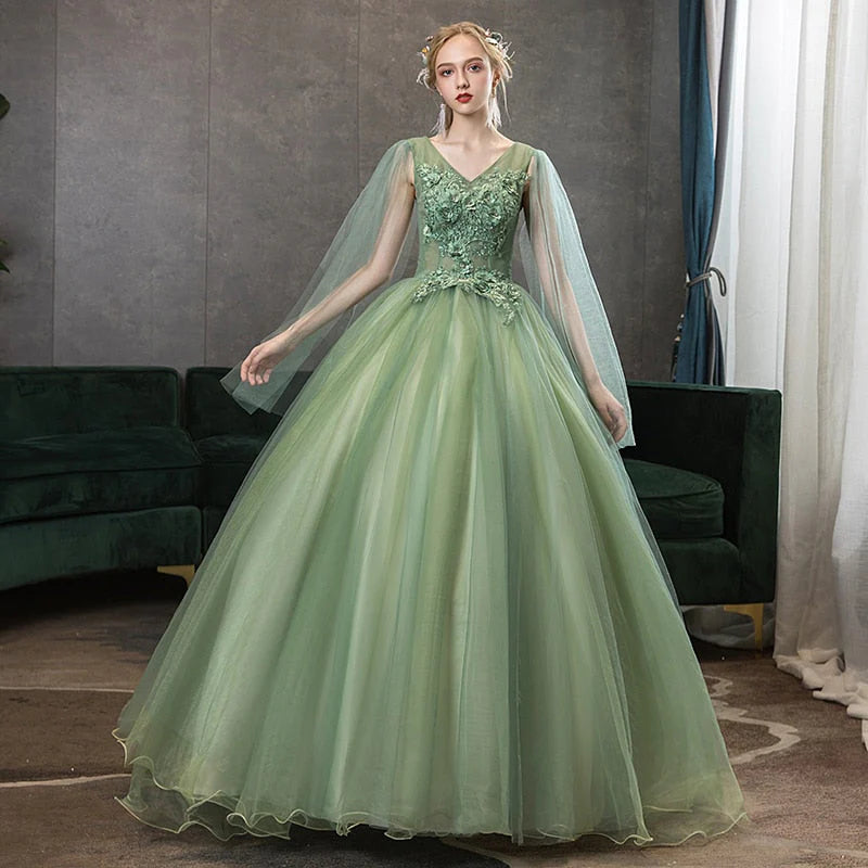 Tulle V-neck tie up evening ball dress with dress