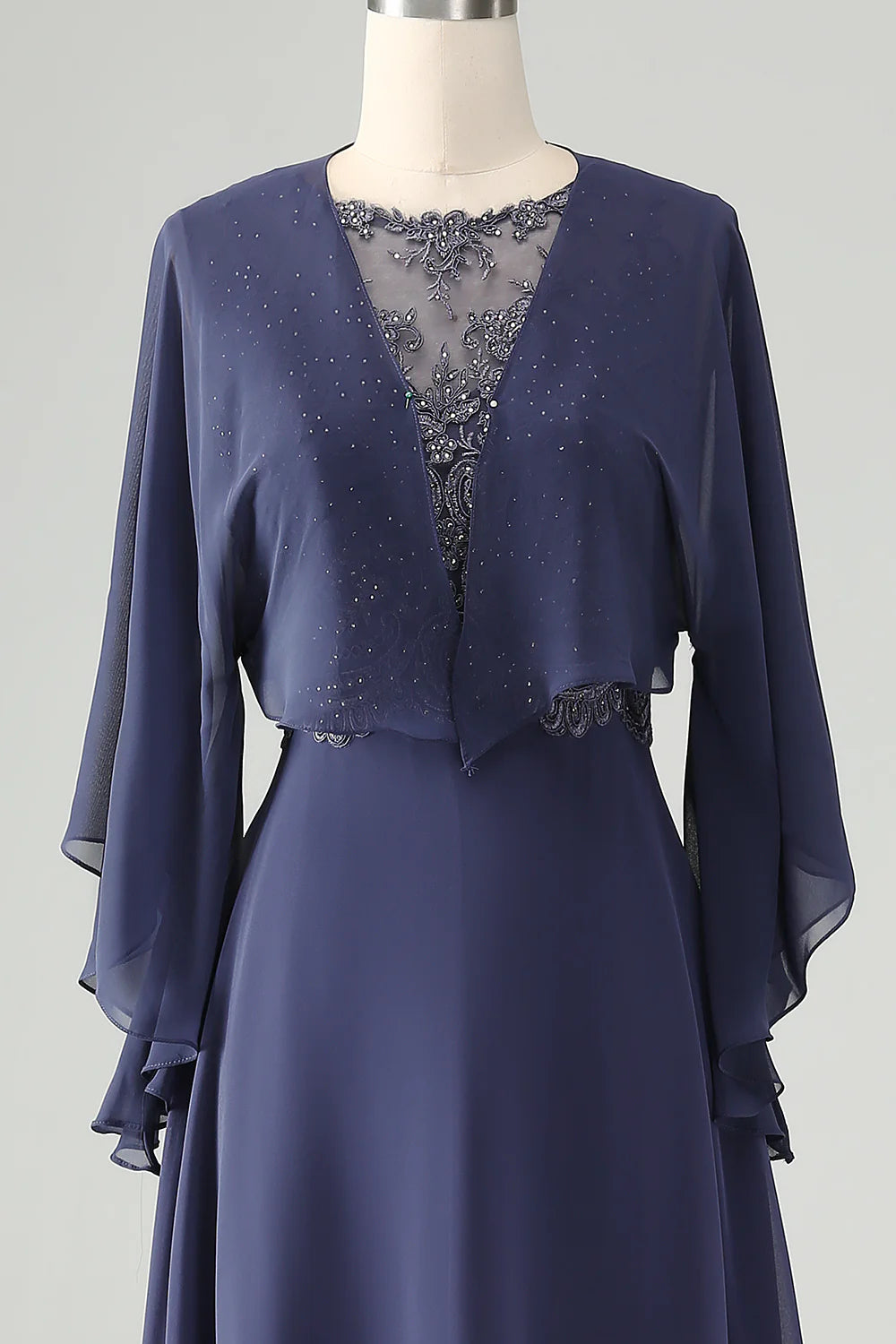 A Line V Neck Cap Sleeves Mother of the Bride Dress With Beading