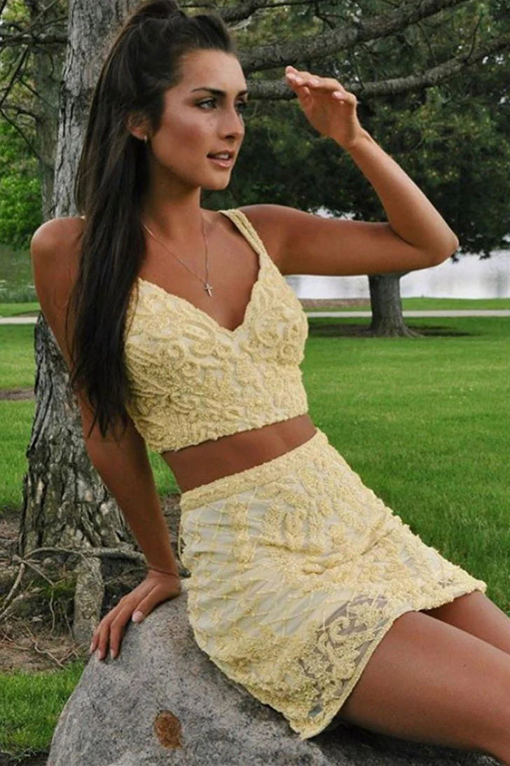 Two piece lace up return to school holiday spaghetti strap beaded belt dress