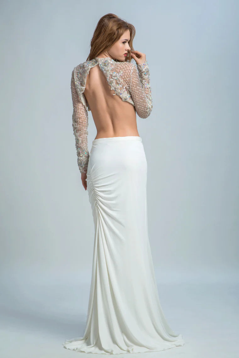 Two piece high necked spandex formal dress with decal beads embellishments