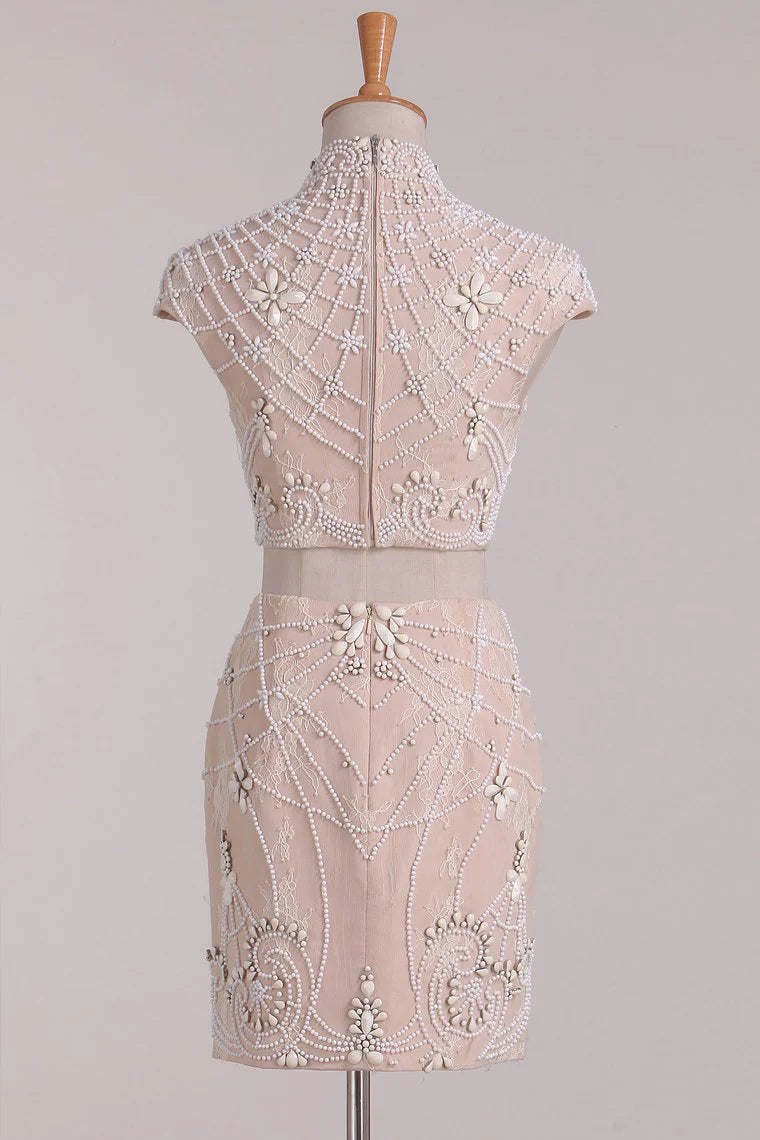 Two piece elegant high necked camisole dress with beaded straps