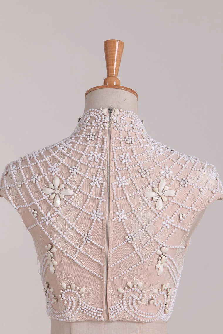 Two piece elegant high necked camisole dress with beaded straps
