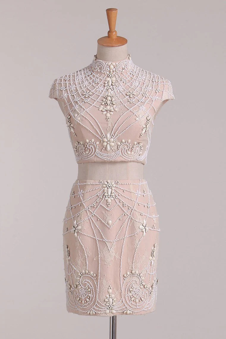 Two piece elegant high necked camisole dress with beaded straps
