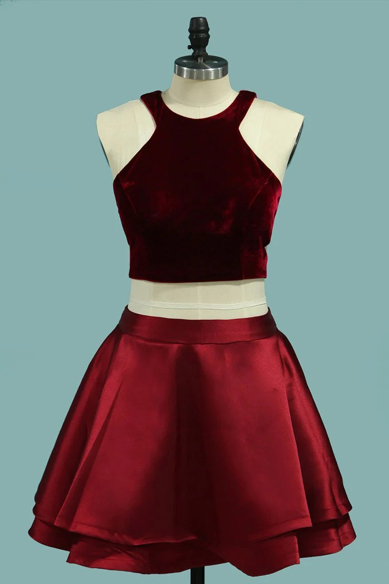 Two piece V-neck beautiful A-line strapless dress with satin pattern