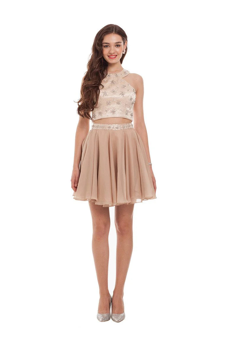 Scoop Homecoming Party Dress Two Piece Set A-Line Chiffon Beads