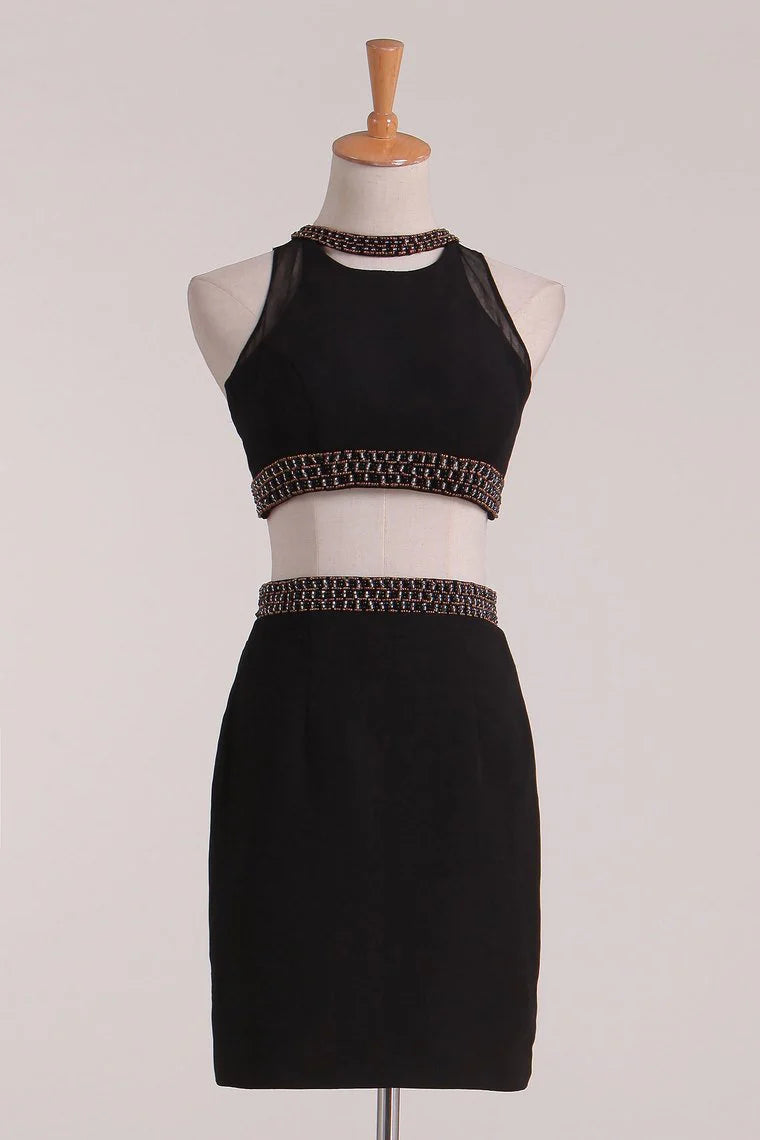 Noble hollow out sheer party dress with chiffon and beaded mini skirt