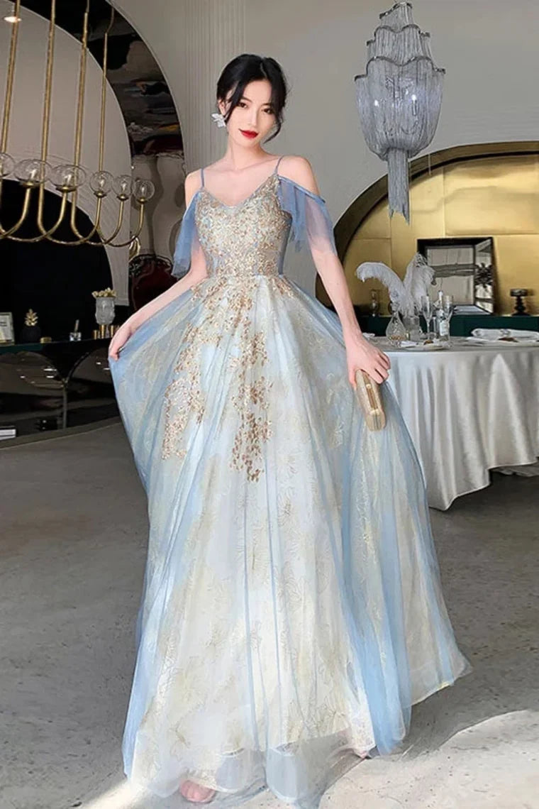 Unique and sexy elegant sleeveless V-neck long sheer with lace ball dress