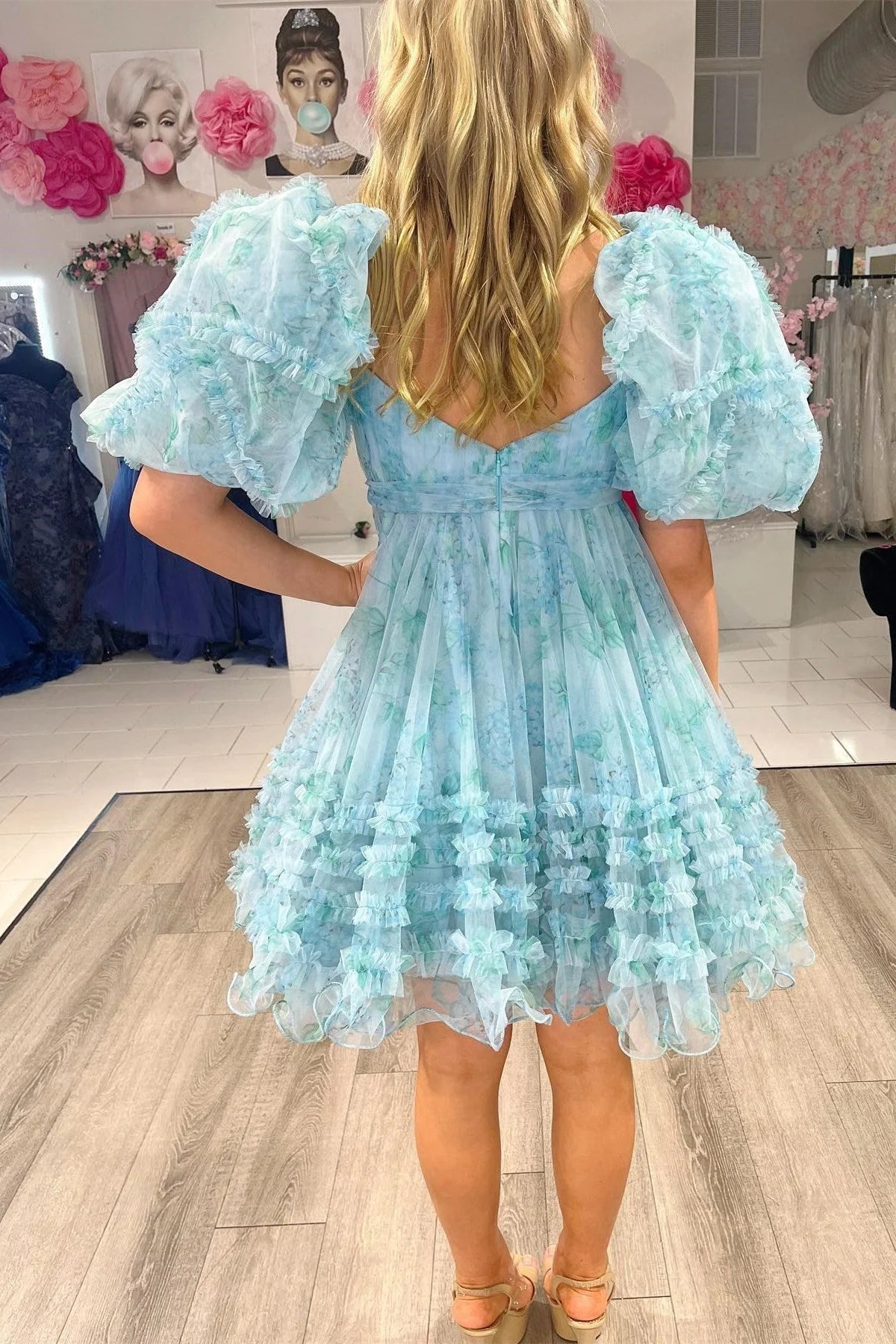 Unique multi-layer sheer sweetheart collar short cocktail back to school dress