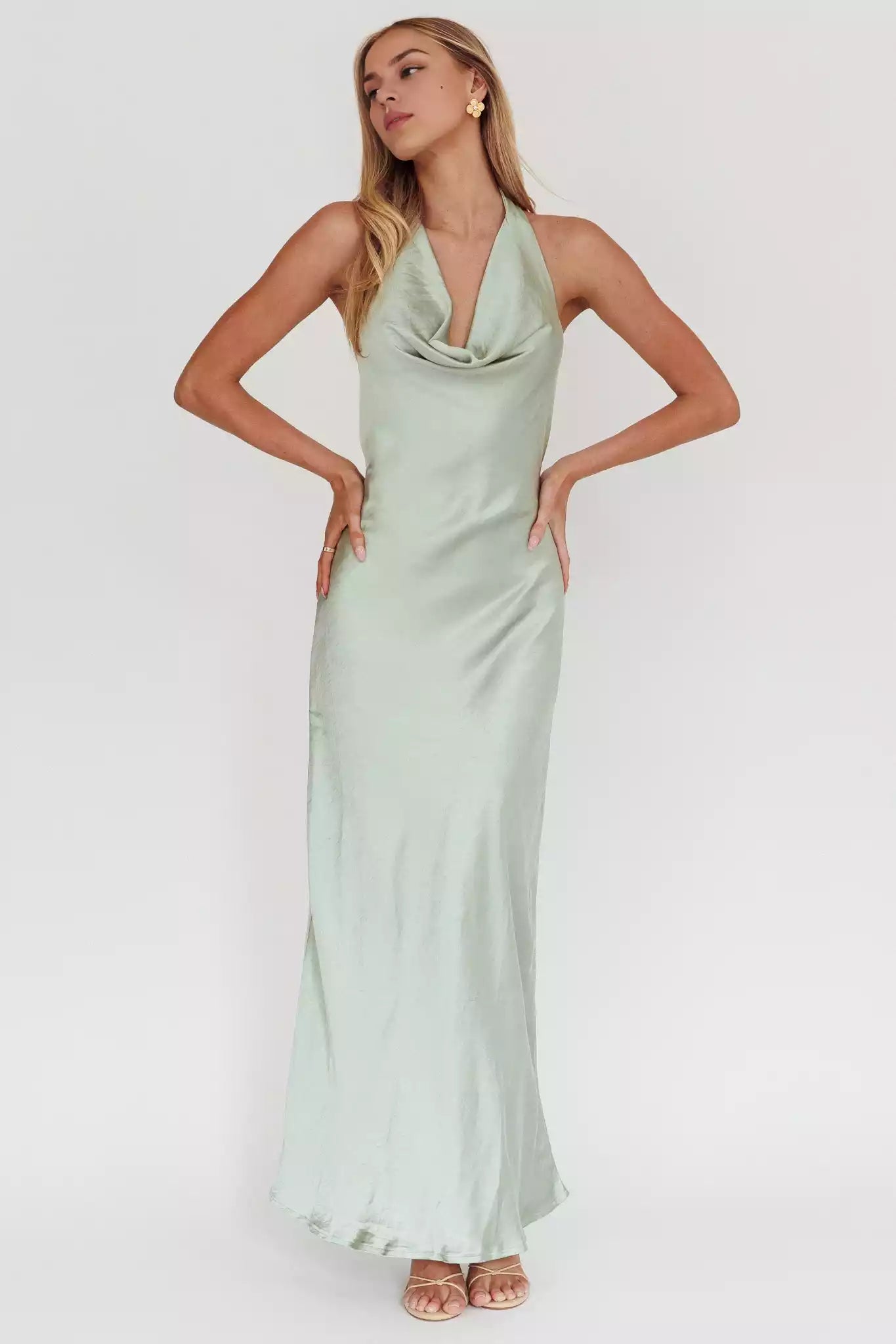 Unique scarf style collar with satin lining and no back zipper Bridesmaid Dresses
