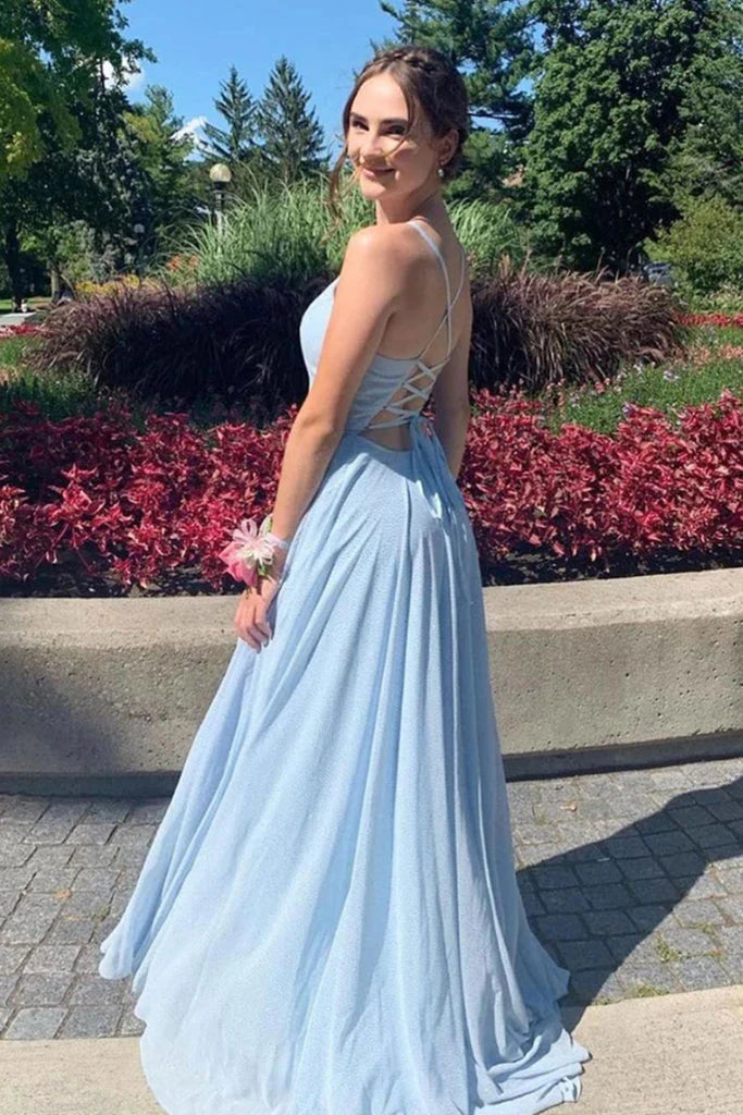 Elegant and sexy V-neck chiffon split A-line skirt