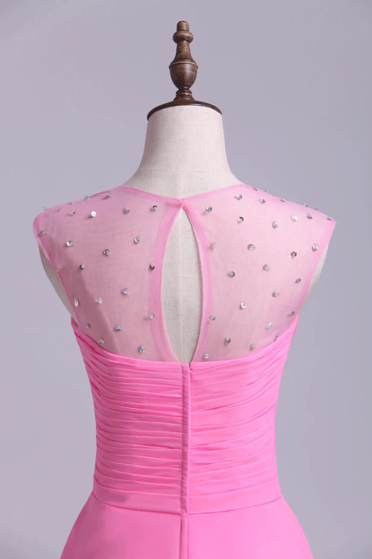 V-neck dress A-line short sheer and beaded chiffon