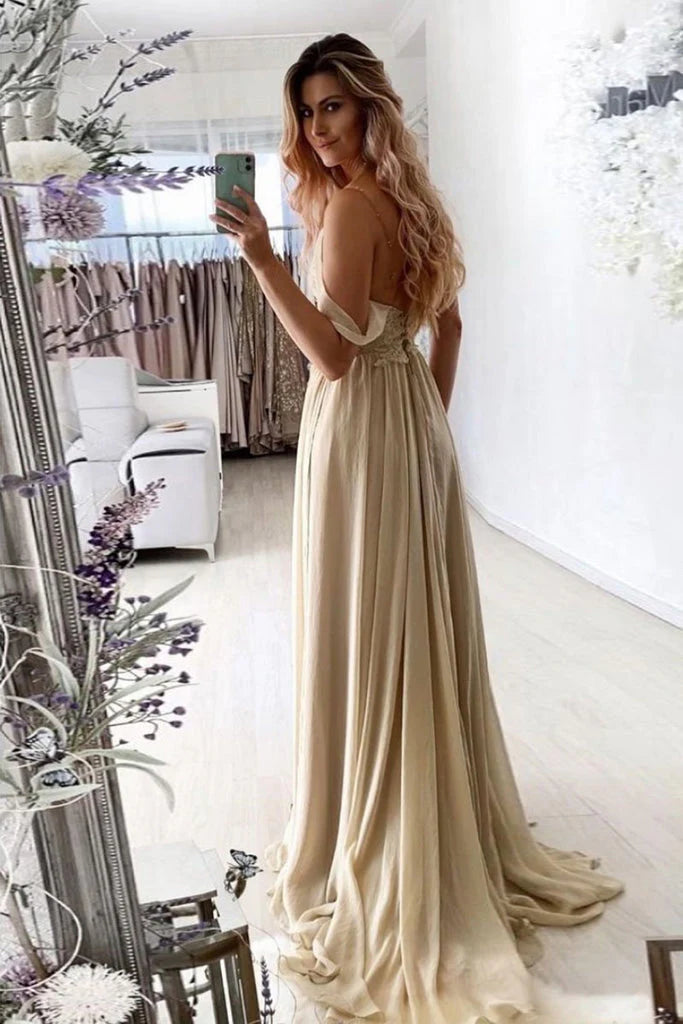 V-neck dance party party dress A-line chiffon lace split