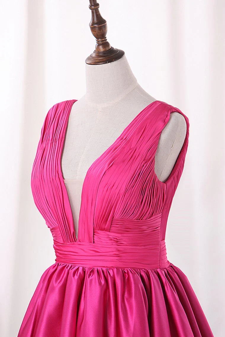 V-neck ball dress with ruffled edge tight fitting dress