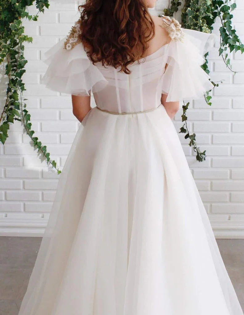 Vintage Sweet A-line Fashion Long White Short sleeved Round Neck Dress R