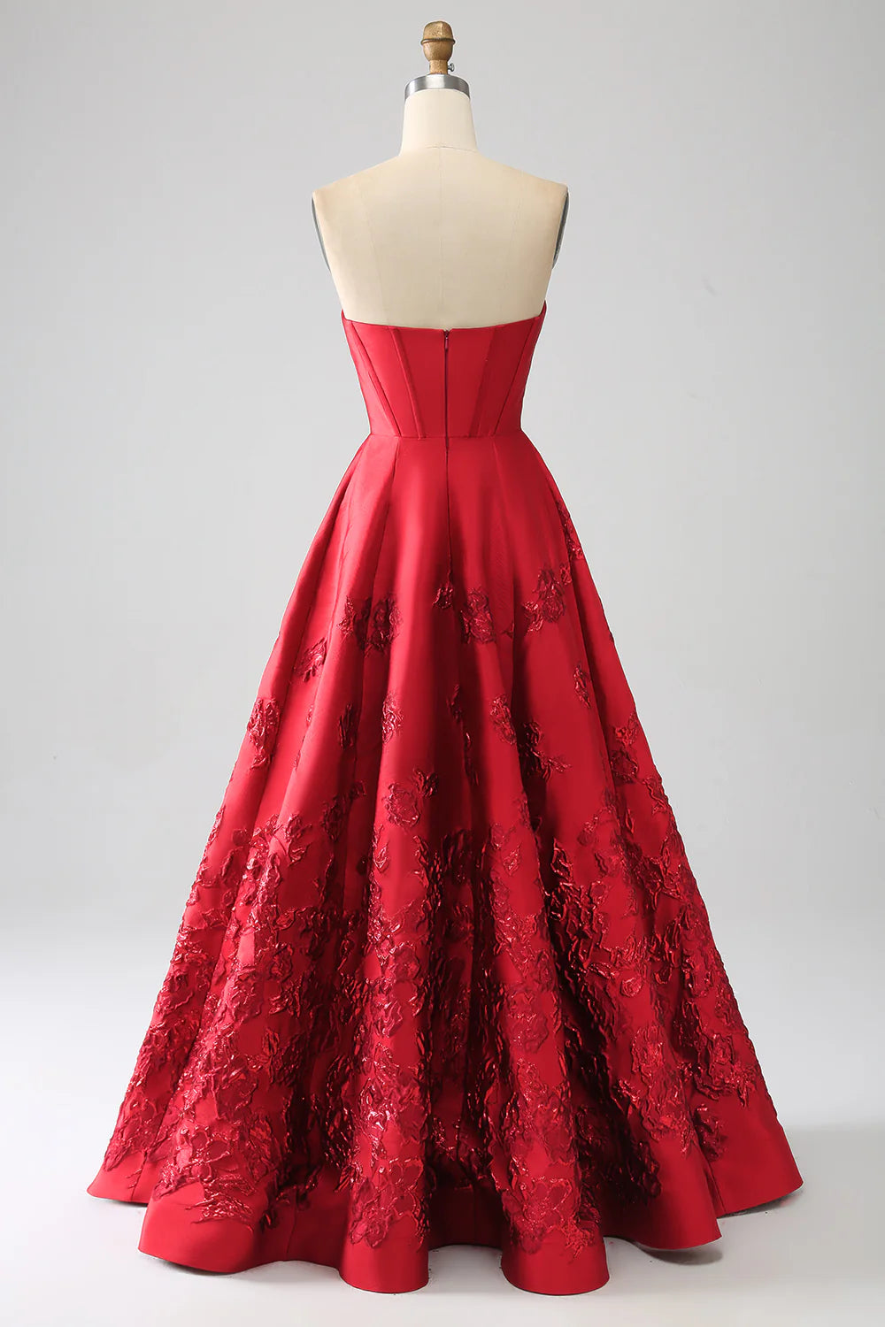 Elegant and Beautiful Princess A-line Strapless Deep Red Long Ball Dress with 3D Flowers