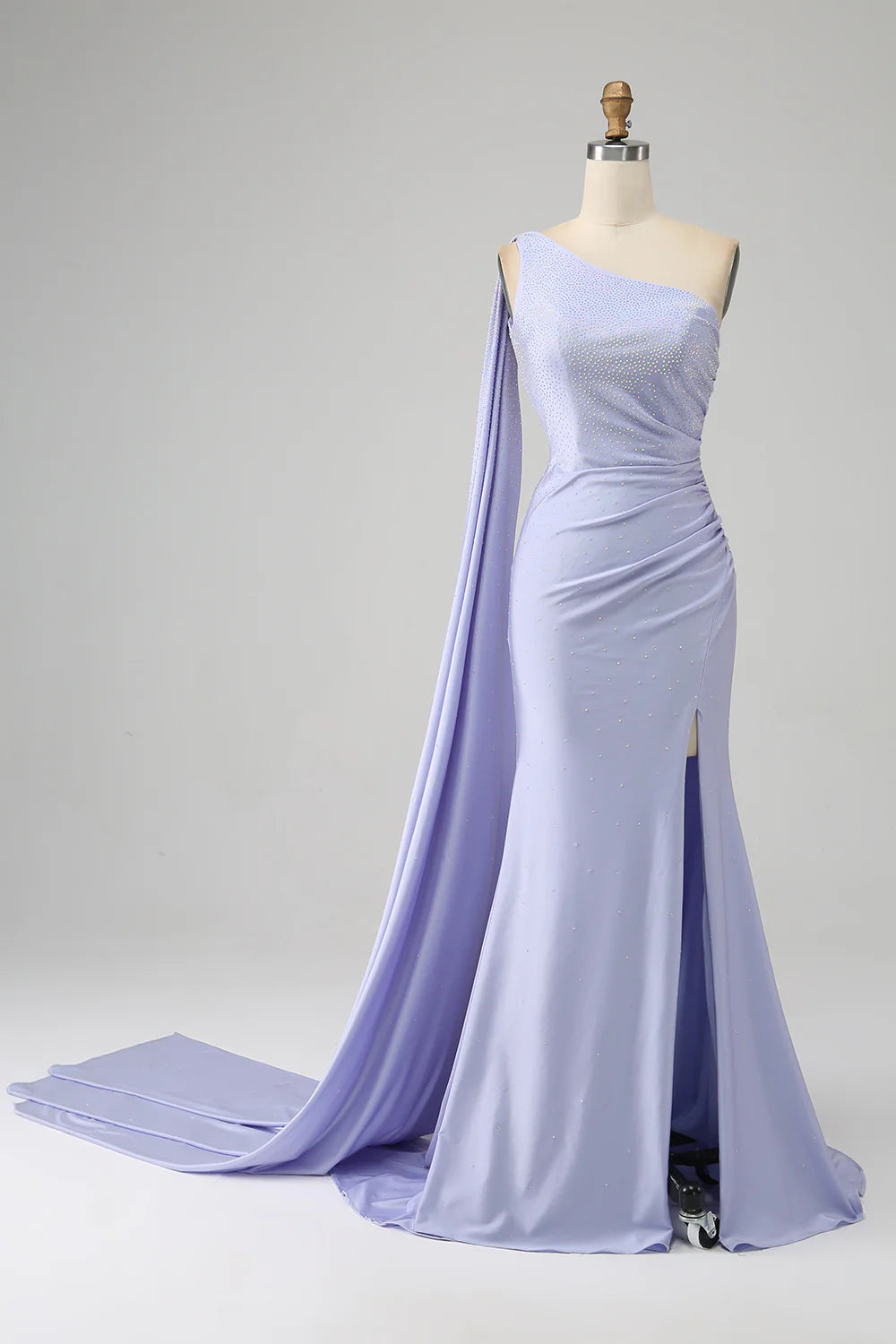 Slim fit mermaid lilac one shoulder slit long ball dress
