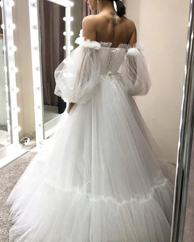 Flowy Tulle Boho Wedding Dress Off Shoulder