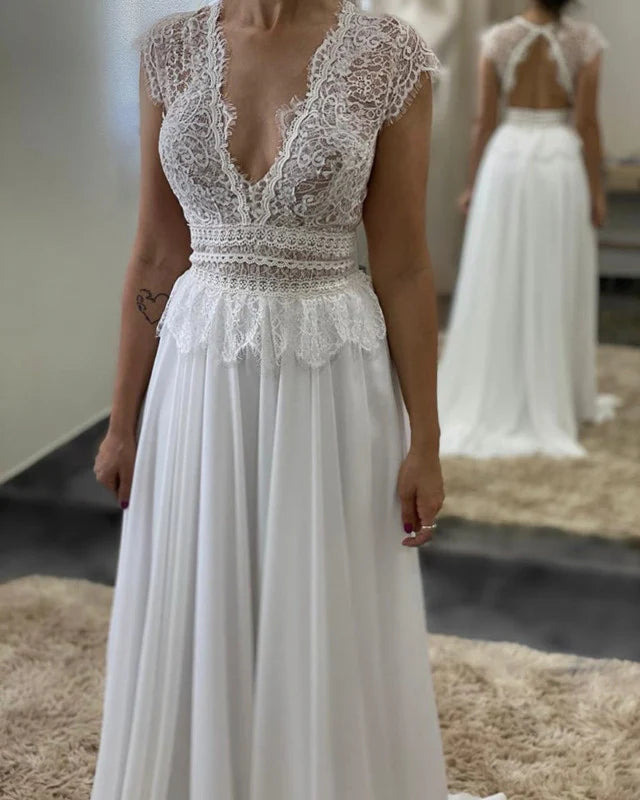Sexy Boho Wedding Dresses Lace Open Back