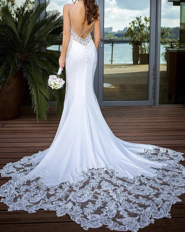 Sexy Mermaid Wedding Dresses Backless Appliques
