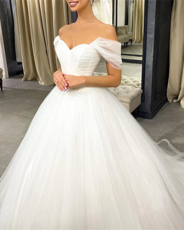 Simple Tulle Wedding Dresses Ball Gown Off Shoulder