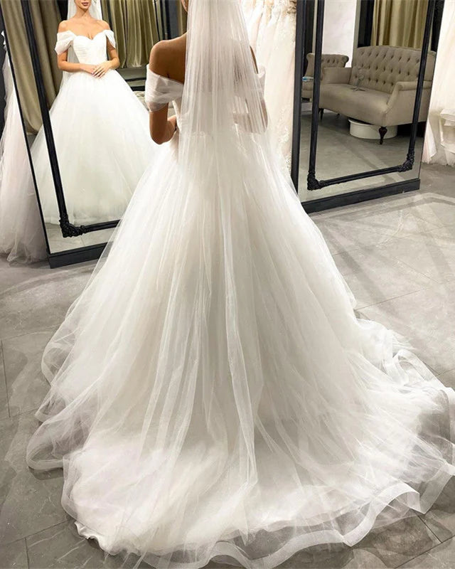 Simple Tulle Wedding Dresses Ball Gown Off Shoulder