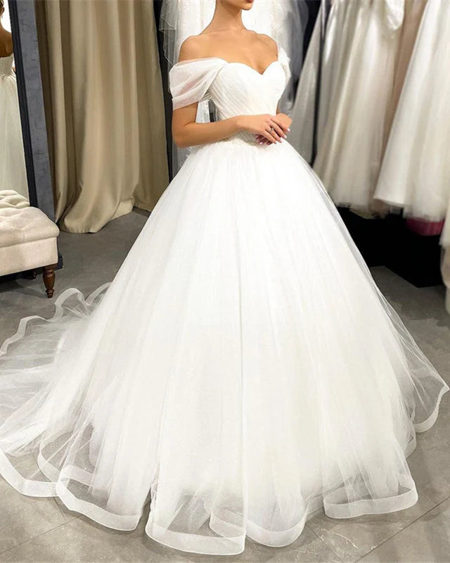 Simple Tulle Wedding Dresses Ball Gown Off Shoulder