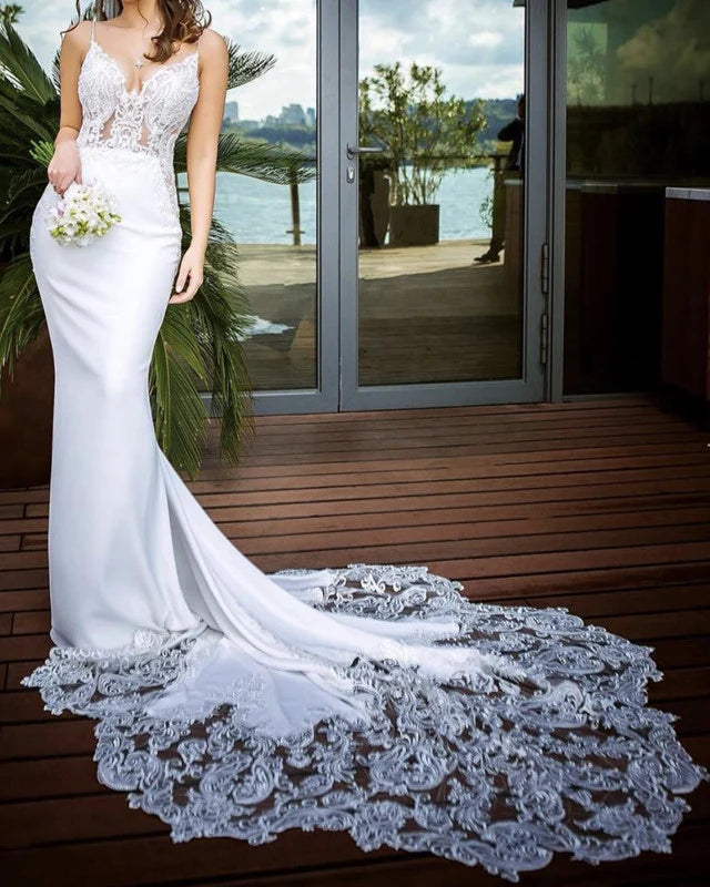 Sexy Mermaid Wedding Dresses Backless Appliques